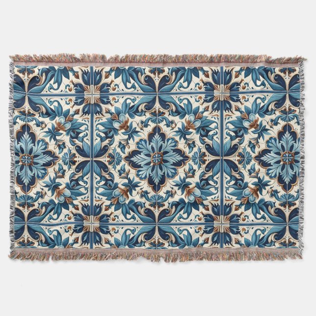 Cobertor Azulejo Porcelain Azulejo Padrão Mediterrânico (Frente)