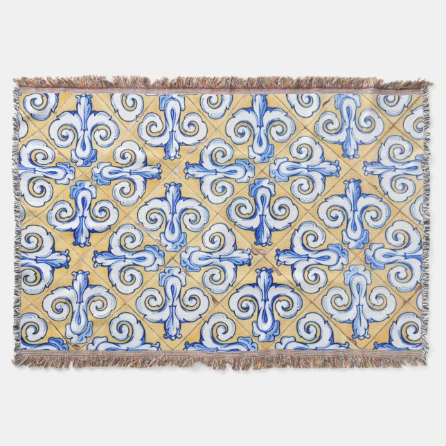 Cobertor Azulejos Espanhóis - Azulejo Azul, Amarelo e Branc (Frente)
