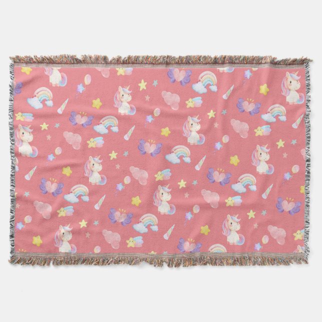Cobertor Balão-arco-íris de unicórnio rosa-claro (Frente)