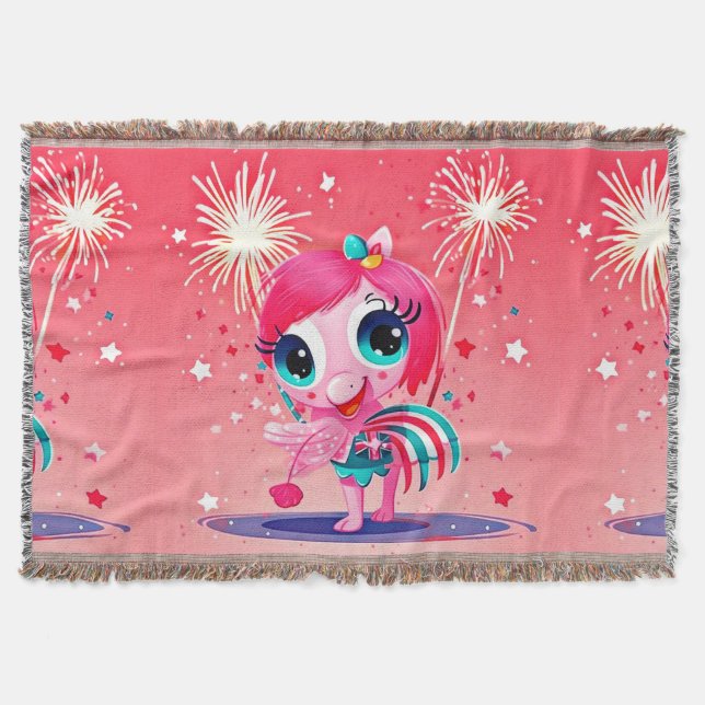 Cobertor Bandeira Americana com Flamingo Cartoon-69217 (Frente)