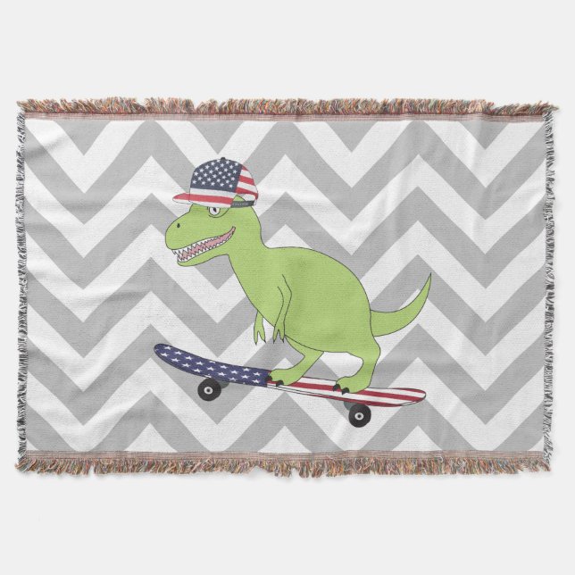 Cobertor Bandeira Americana Dinosaur Skateboard (Frente)