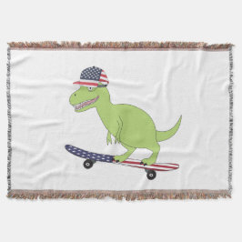 Cobertor Bandeira Americana Dinosaur Skateboard