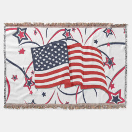 Cobertor Bandeira Americana e Fogos de Artifício