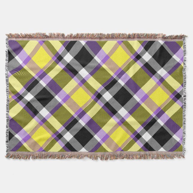 Cobertor Bandeira do Orgulho Xadrez Não Binário Boho Ecléti (Frente)