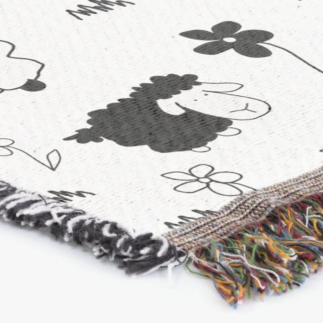 Cobertor Bando bonito de ovelha Ilustração Preta e Branca (Canto)