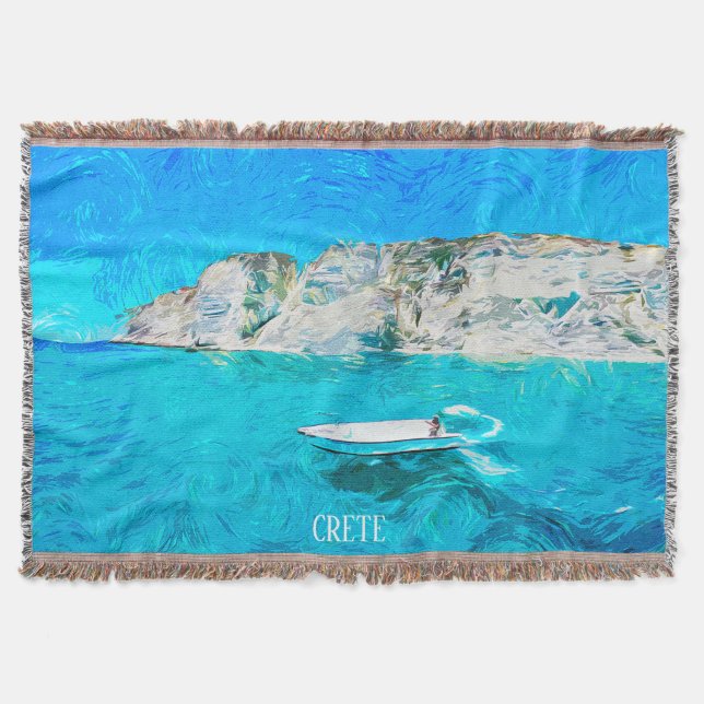 Cobertor Beautiful Crete Greece Ocean Watercolor Painting (Frente)