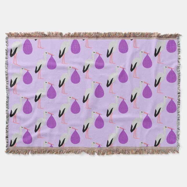 Cobertor Bebê de gênero neutro com padrão de cegonha roxo (Frente)