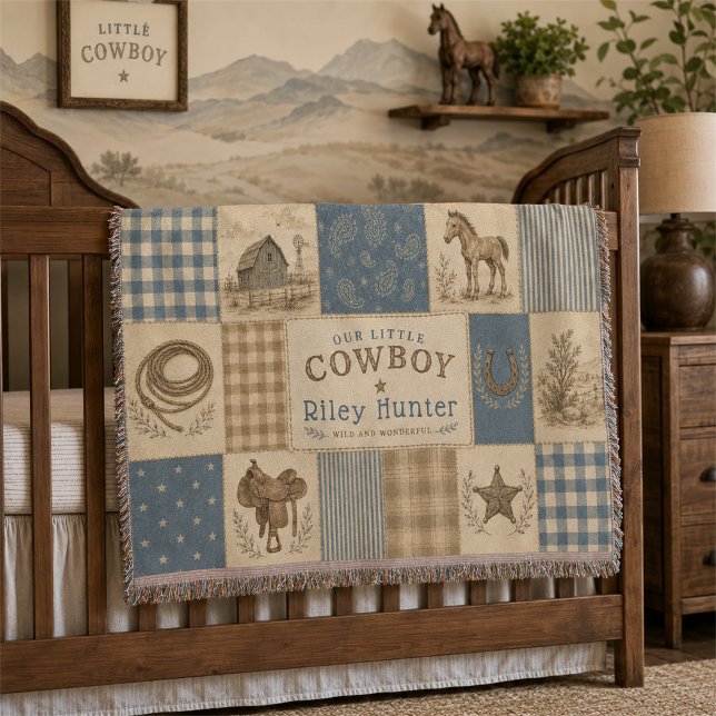 Cobertor Bebê Menino Personalizado com Remendo de Cowboy We (Criador carregado)
