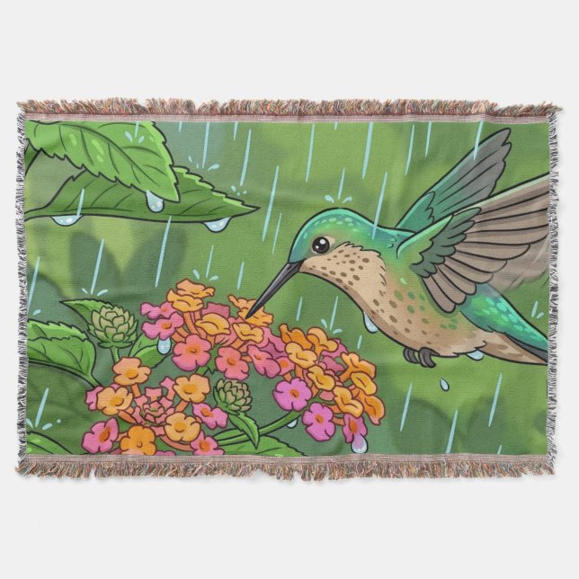 Cobertor Beija-flor Bebendo Néctar de Flores de Lantana i (Frente)