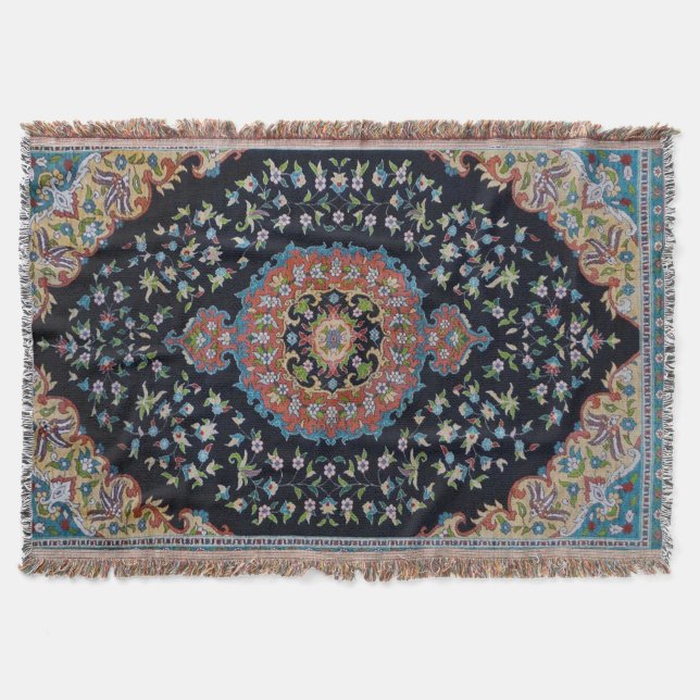 Cobertor Bela Tapete Kilim Antiga Oriental Azul (Frente)