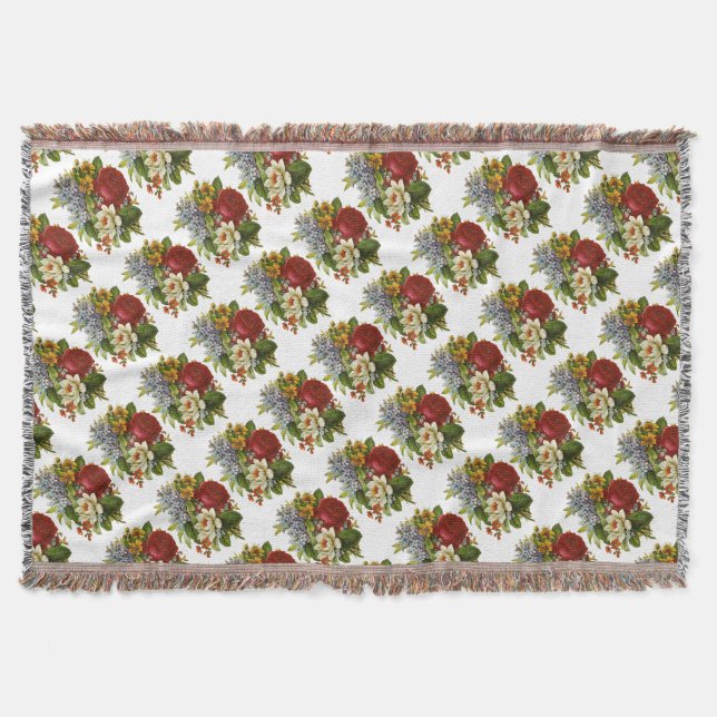 Cobertor Belo Buquê Romântico de Verão com Rosa vermelha (Frente)