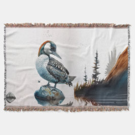 Cobertor belo leão sobre a água em aquarela