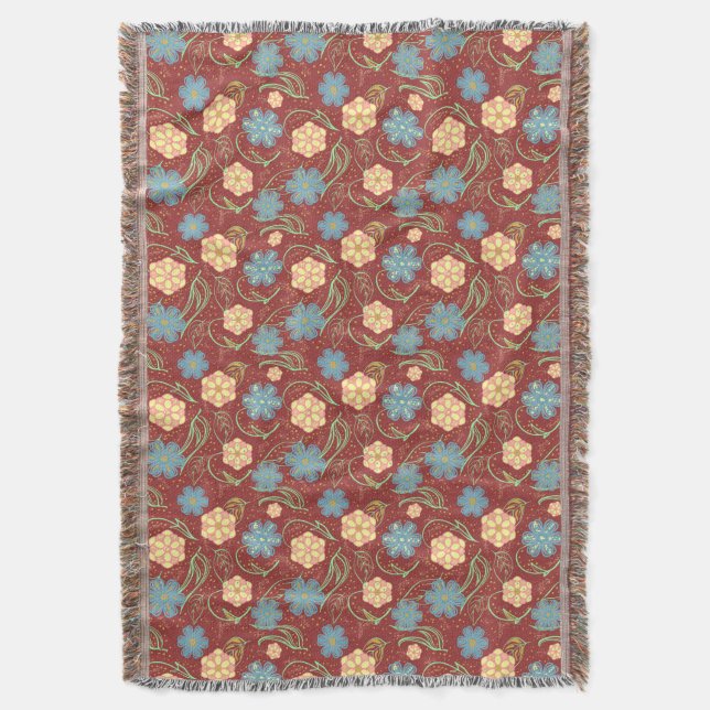 Cobertor Belo padrão floral moderno - vermelho (Frente Vertical)