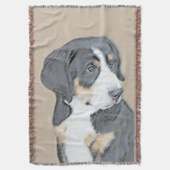 Cobertor Bernese Mountain Dog Puppy Painting - Arte Origina (Frente Vertical)