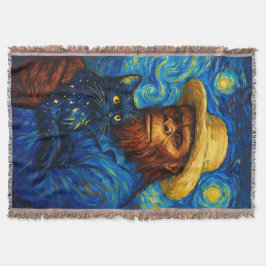Cobertor Bigfoot with Cat in Van Gogh Style Starry Night
