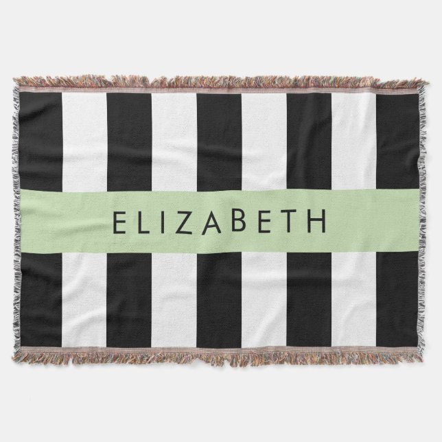 Cobertor Black and White Stripes, Stripes, Linhas, Seu Nome (Frente)