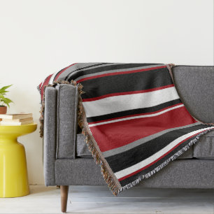 Cobertor Black, Cinza Red e White Stripes