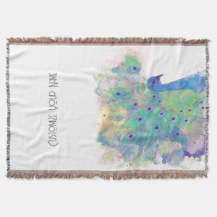 Cobertor Blanket de Arte de Peacock Aquarela