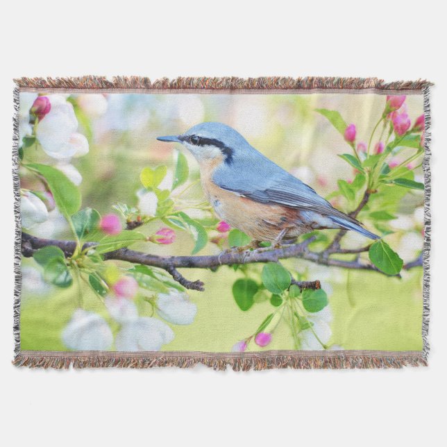 Cobertor Blossomas de Ave Azul e Maçã (Frente)