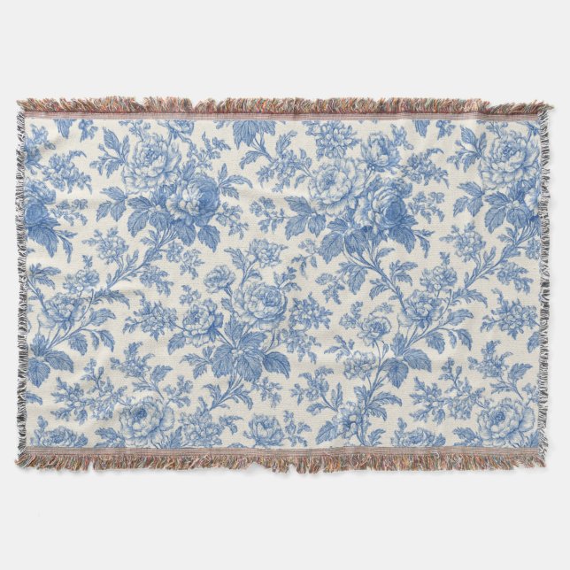 Cobertor Blue and Cream Floral Toile de Jouy (Frente)