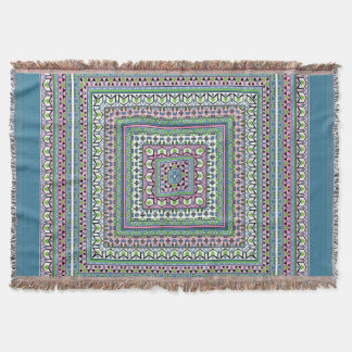 Cobertor Blue and green square ethnic ornament scarf