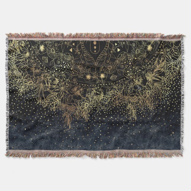 Cobertor Blue Dourado Mandala Floral (Frente)