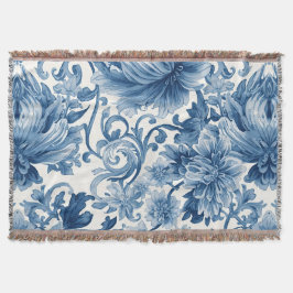 Cobertor Blue Dreams | Floral Watercolor Chinoiserie White