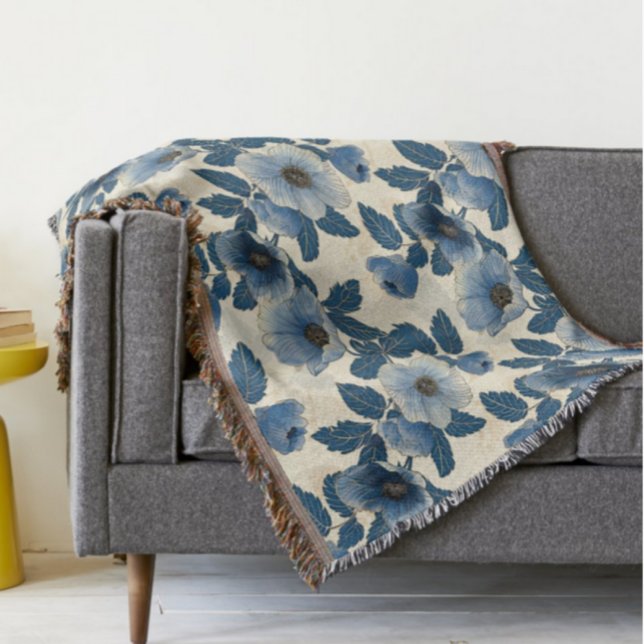 Cobertor Blue Floral Dourado Glitter Japonês Ukiyo-e (Criador carregado)