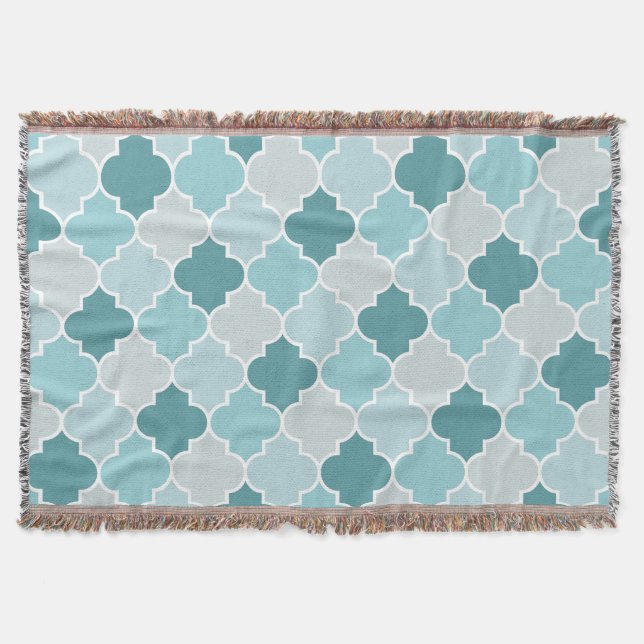 Cobertor Blue Marroquino Trellis, Laticework, Quatrefoil (Frente)