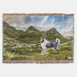 Cobertor Blue Merle Collie Herding Sheep - Personalizado