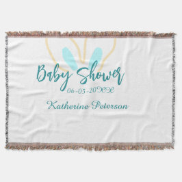 Cobertor Blue yellow baby shower name date animal ear cute