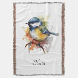 Cobertor Bluetit bonito em uma ramificação, personalizado