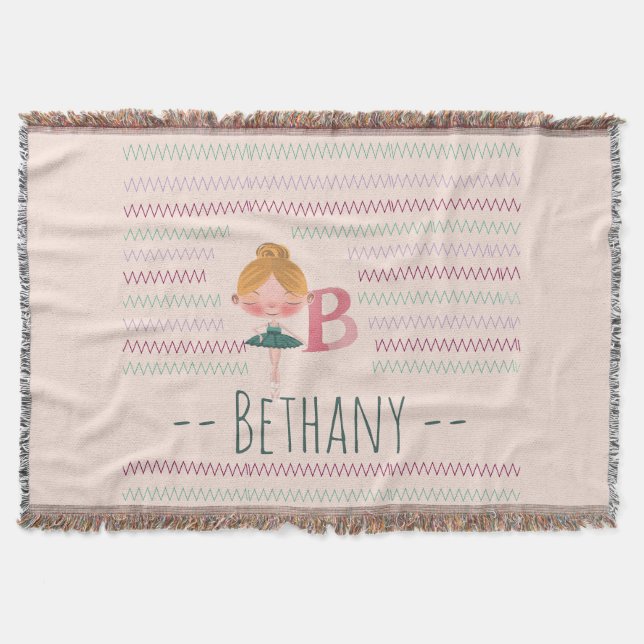 Cobertor Blush Pink Ballerina Monogram B – Personalized Art (Frente)