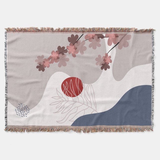 Cobertor Boho Azul Magenta Botânico (Frente)