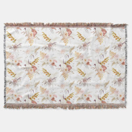 Cobertor Boho Bege, Grama das Pampas Terracota Aquarela Nós