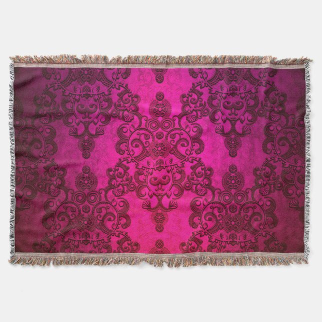 Cobertor Boho Damask Profundo Rosa Glowing Estilo Vitoriano (Frente)