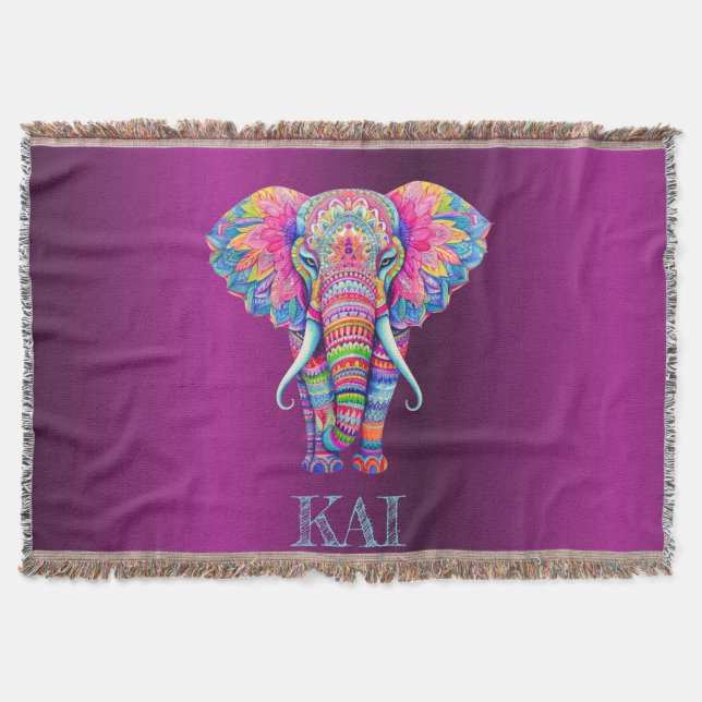 Cobertor Boho Elephant - Design de Mandala Personalizado (Frente)