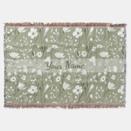 Cobertor Boho Floral Flores Silvestres Verde Salvia Persona