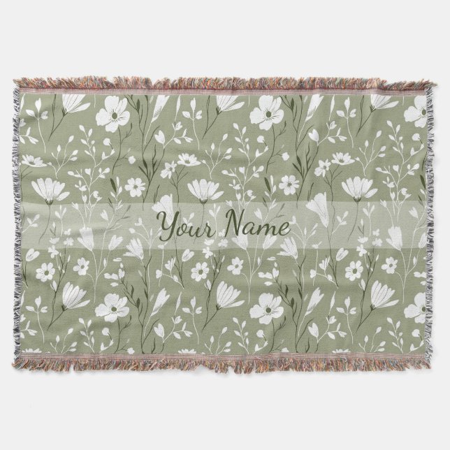 Cobertor Boho Floral Flores Silvestres Verde Salvia Persona (Frente)