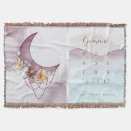 Cobertor Boho Floral Moon Milestone Baby Blanket