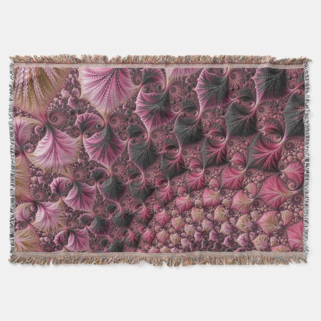 Cobertor Boho Funky Ecletismo Rosa Preto Abstrato Fractal (Frente)