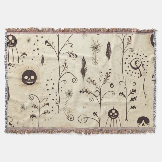 Cobertor Boho Halloween Máscaras e Padrão de Suportes Botân (Frente)