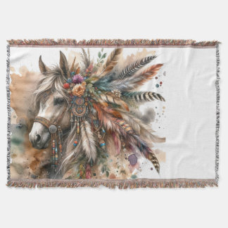 Cobertor Boho Horse with feathers