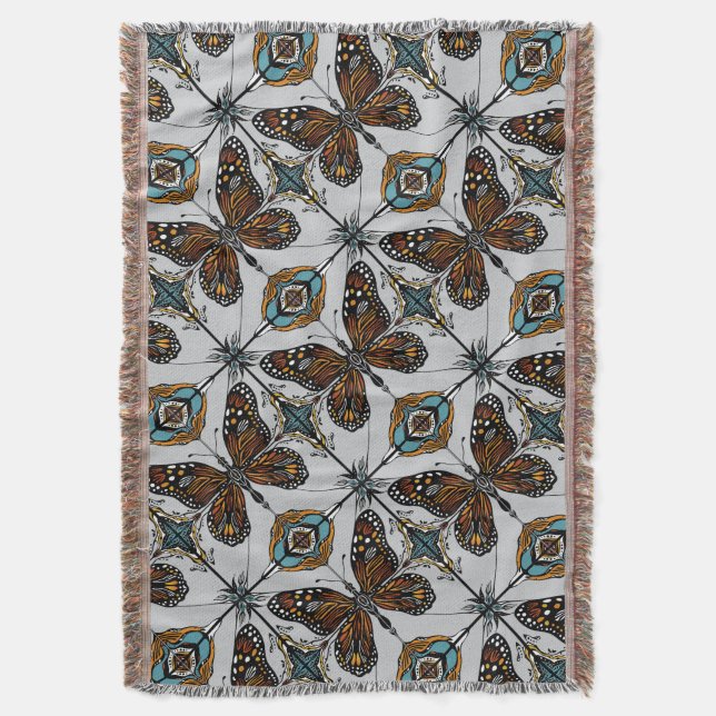Cobertor Boho Monarch Butterfly Inspirou Azulejo Diagonal (Frente Vertical)