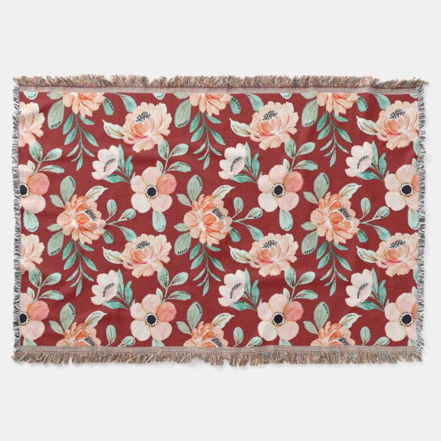 Cobertor Boho padrão botânico Trendy colorida burgundy (Frente)