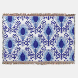 Cobertor Boho Peacock Feather Jewel Tone Blue