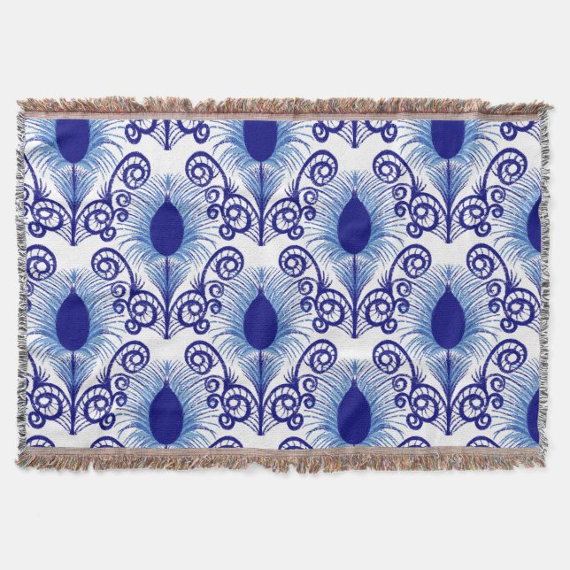 Cobertor Boho Peacock Feather Jewel Tone Blue (Frente)