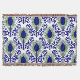 Cobertor Boho Peacock Feather Jewel Tone Blue Verde