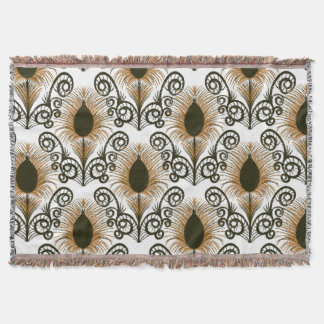 Cobertor Boho Peacock Feather Jewel Tone-Ouro Brown