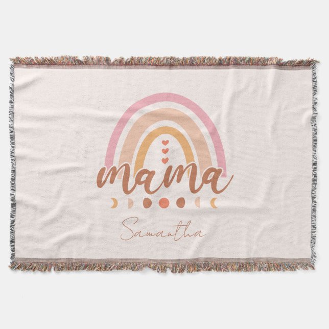 Cobertor Boho Rainbow Mama com Fases da Lua (Frente)